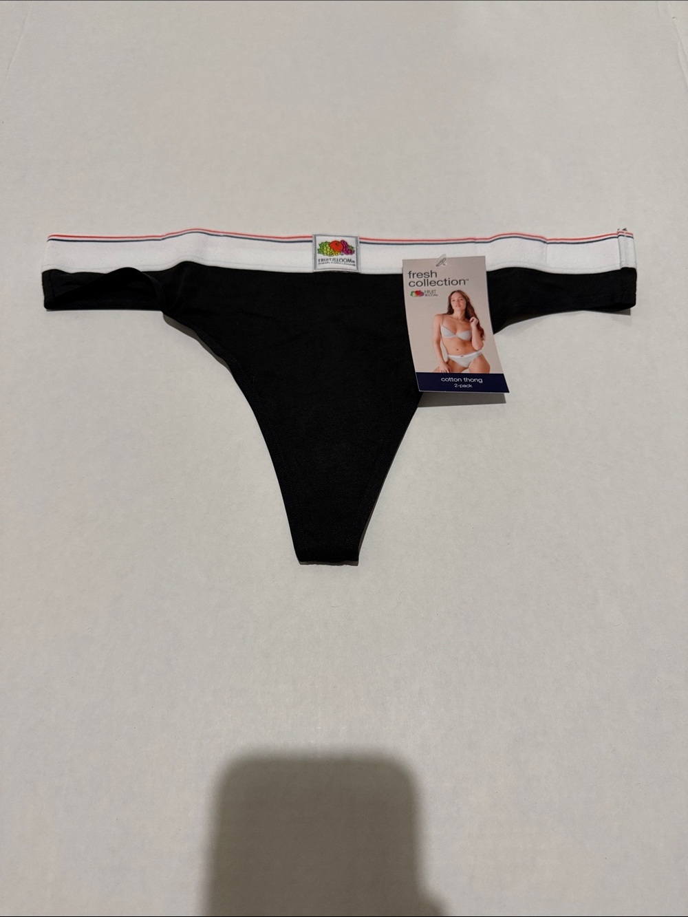 Fruit of the Loom M Black Cotton Thong with White Waistband and Red Trim